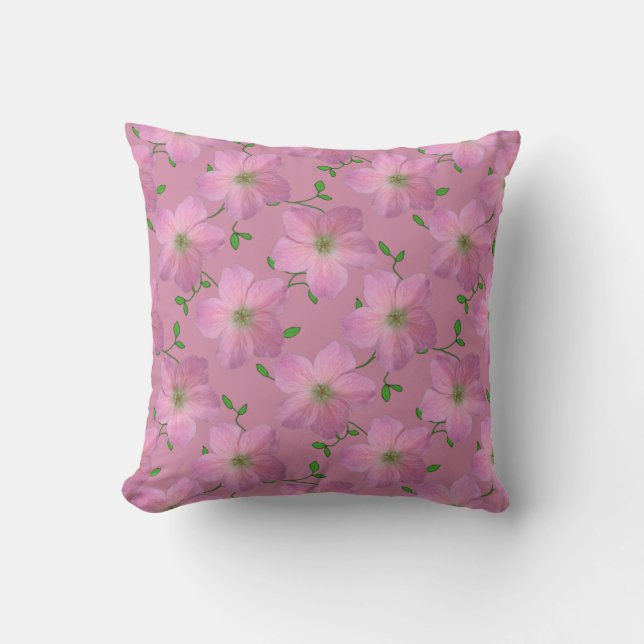 Romantic Pink Geranium Flower on any Color Throw Pillow (Front)