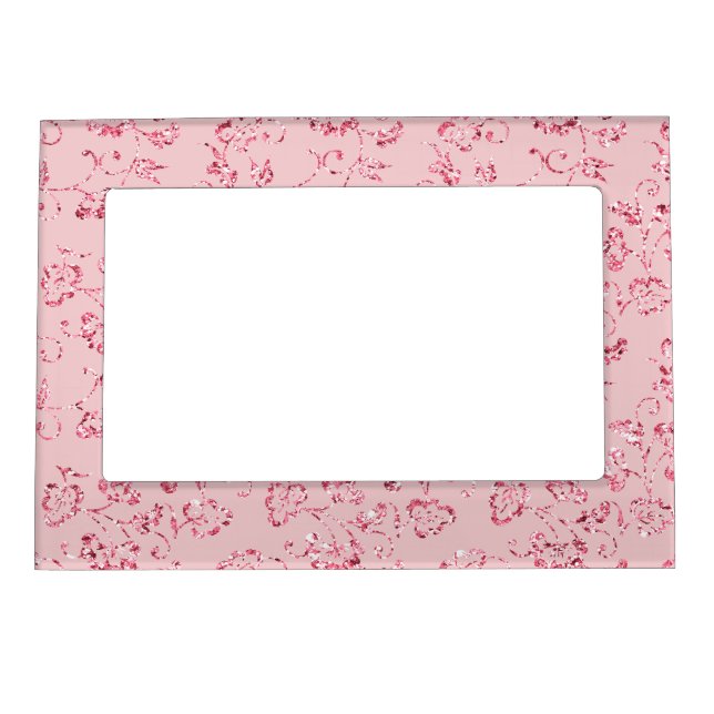Romantic Pink Glitter Floral  Magnetic Frame (Front)