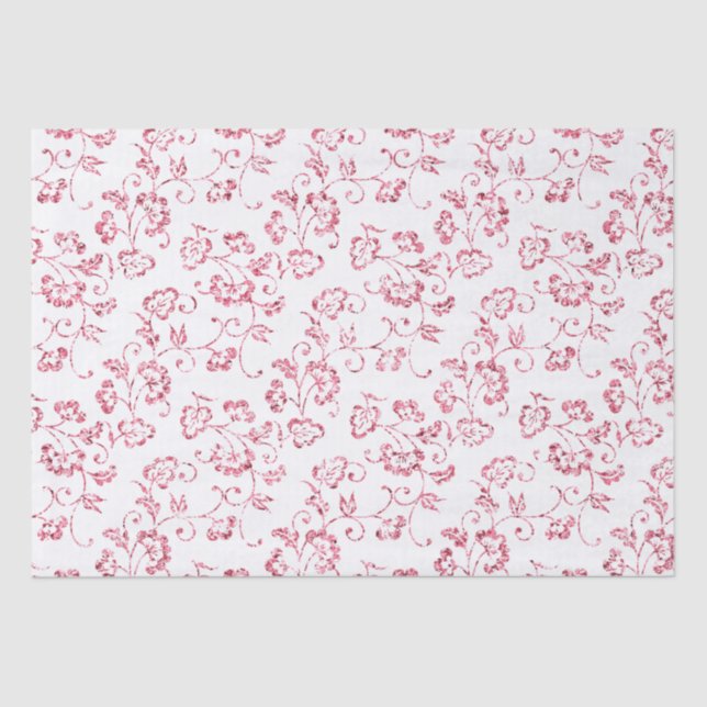 Romantic Pink Glitter Floral Wedding Tissue Paper (Front)