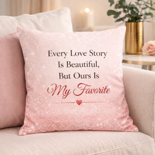 Romantic Pink Glittered Wedding Quote Throw Pillow