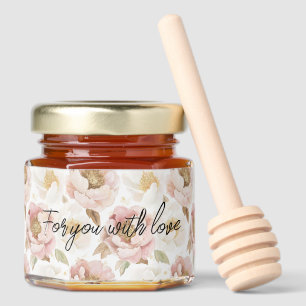 Romantic Pink Gold Floral Wedding Honey Jar Favors