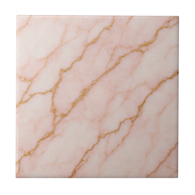 Romantic Pink & Gold Marble Effect Ceramic Tile (Front)