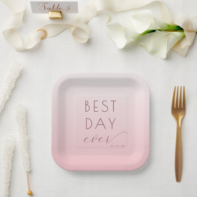 Romantic Pink Gradient Wedding Plates (Wedding)