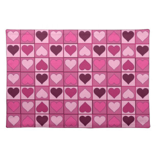 Romantic Pink Graphical Hearts Up and Down Cloth Placemat