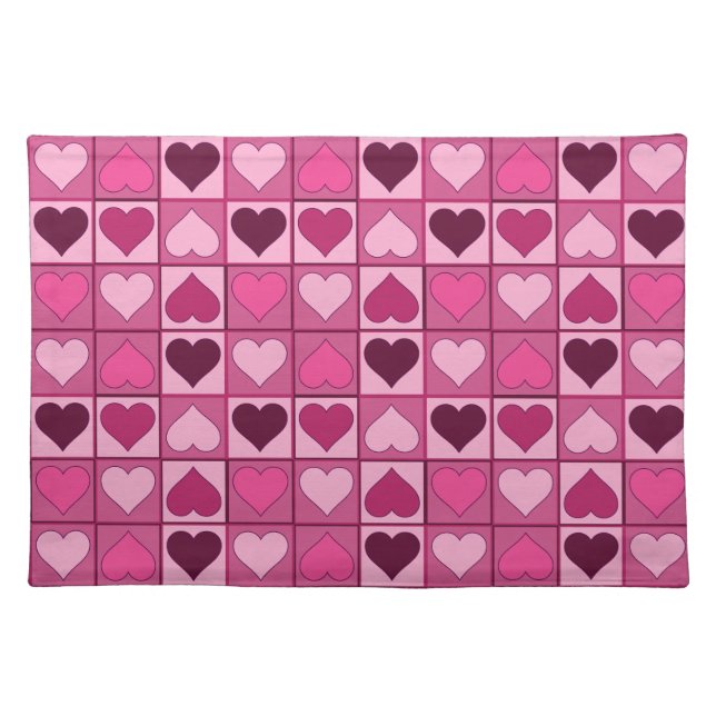 Romantic Pink Graphical Hearts Up and Down Cloth Placemat (Front)
