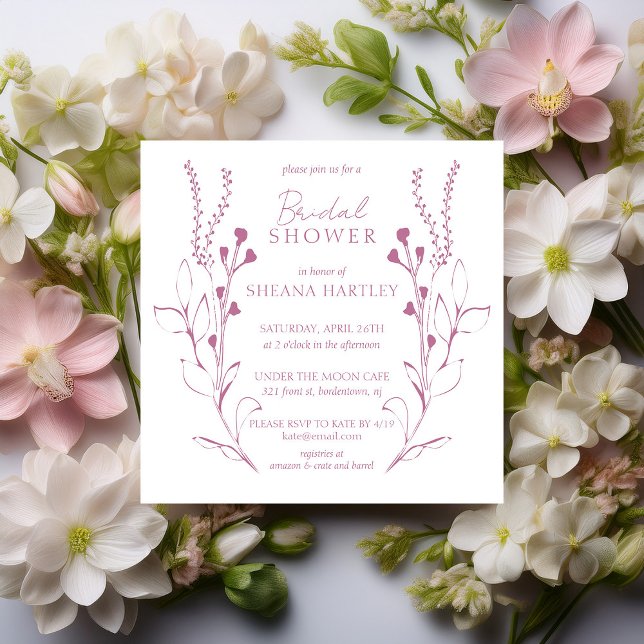 Romantic Pink Hand Drawn Floral Bridal Shower Invitation (Creator Uploaded)