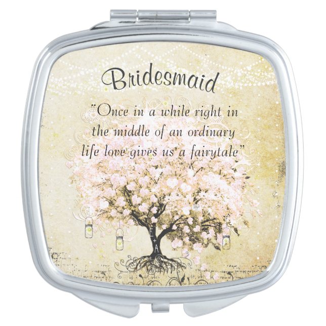 Romantic Pink Hearleaf Tree Wedding Quote Makeup Mirror (Front)