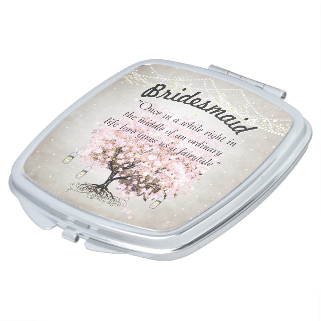 Romantic Pink Hearleaf Tree Wedding Quote Makeup Mirror (Turned)