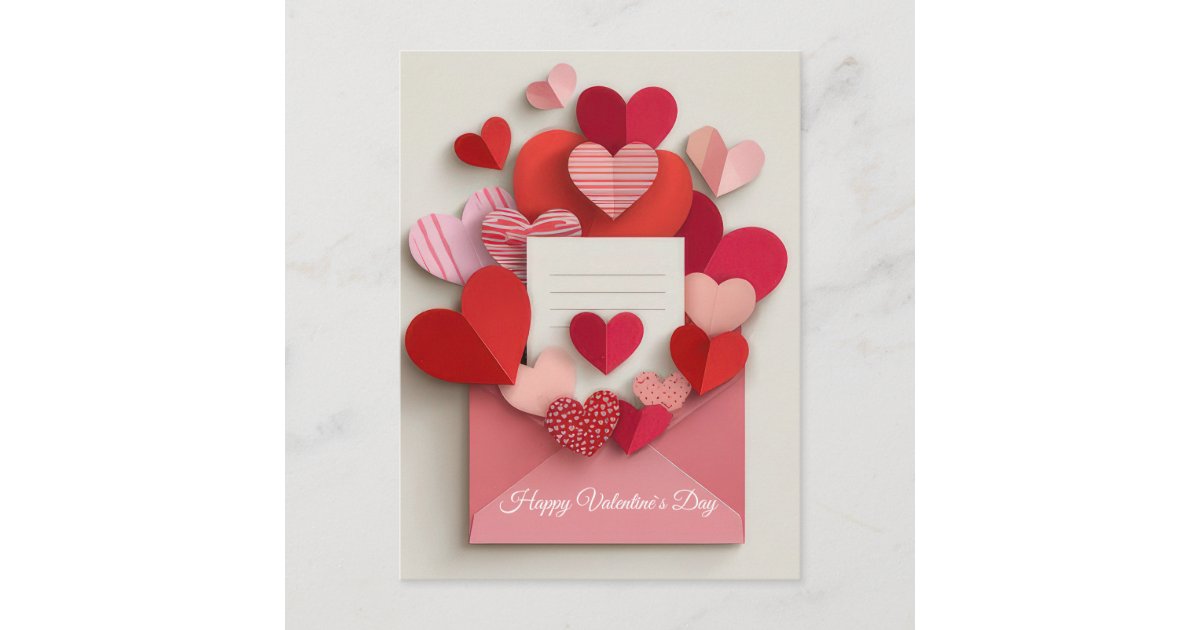 Romantic Pink Heart Envelope Valentine’s Day Card | Zazzle