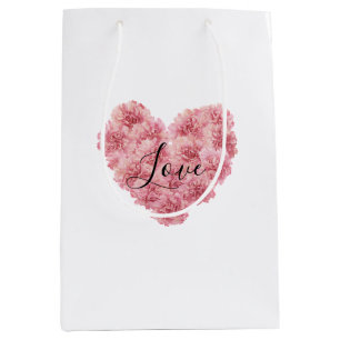 Romantic Pink Heart Flower Valentine's Day Medium Gift Bag