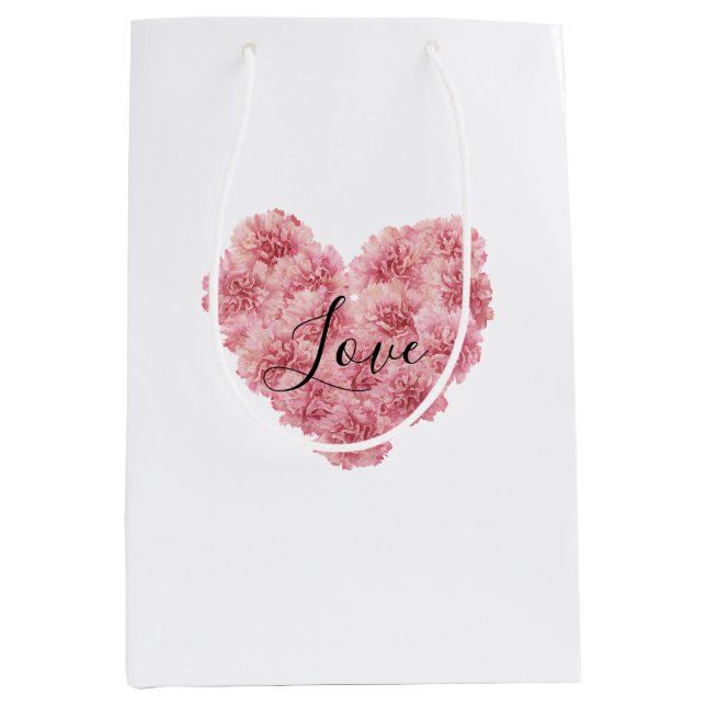 Romantic Pink Heart Flower Valentine's Day Medium Gift Bag (Front)