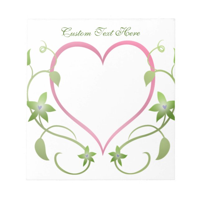 Romantic Pink Heart Green Vines Elegant Wedding Notepad (Front)