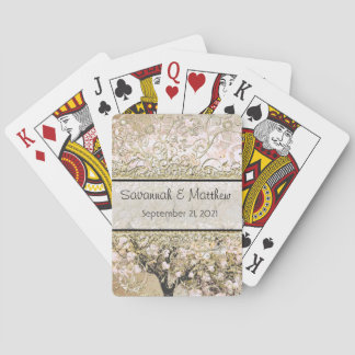 Romantic Pink Heart Leaf Tree Wedding Poker Cards