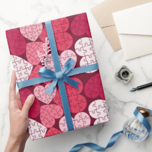 Romantic Pink Heart Shape Jigsaw Puzzle Wrapping Paper