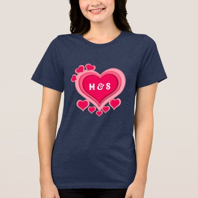 Romantic Pink Heart Valentine's Day Tri-Blend Shirt (Front)