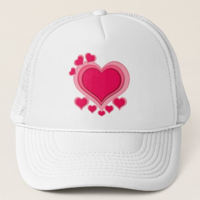 Romantic Pink Heart Valentine's Day Trucker Hat (Front)
