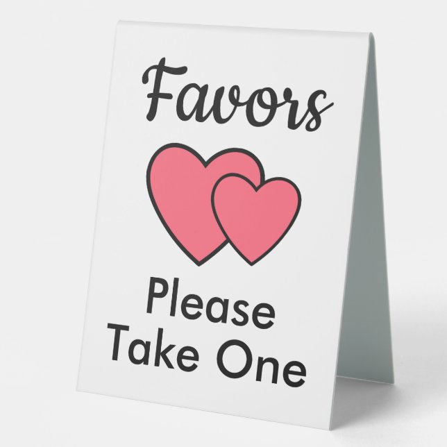 Romantic Pink Heart Wedding Favor Table Tent (Front)