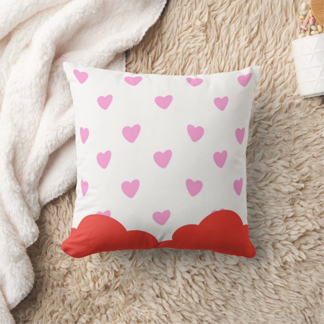 Romantic Pink Hearts Decorative Throw Pillow (Blanket)