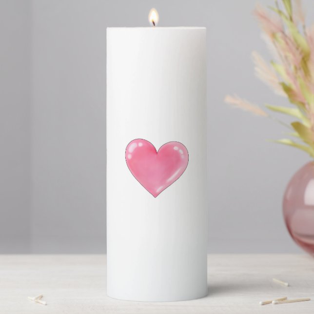 Romantic Pink Hearts Design Pillar Candle (In Situ)