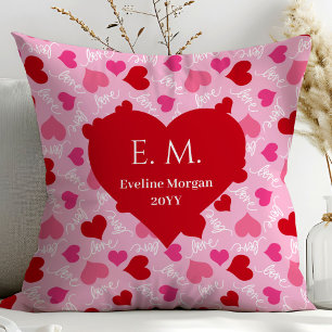 Romantic Pink Hearts I Love You Personalized Gift  Throw Pillow