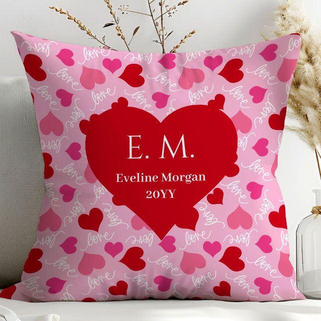 Romantic Pink Hearts I Love You Personalized Gift  Throw Pillow (Romantic Pink Hearts I Love You Personalized Gift Pillow)