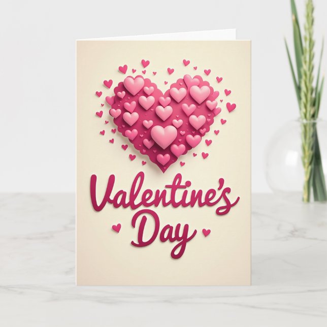 Romantic Pink Hearts Love Card (Front)