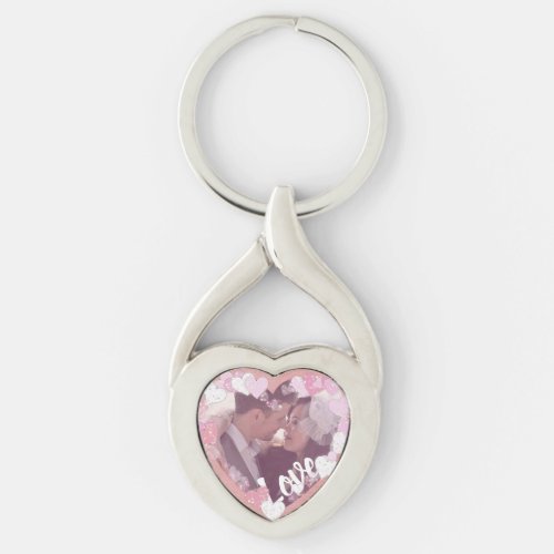 Romantic Pink Hearts Love Photo Keychain