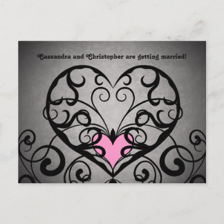 Romantic pink hearts on gray wedding save the date announcement postcard