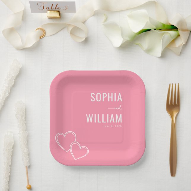 Romantic Pink Hearts Paper Plates (Wedding)