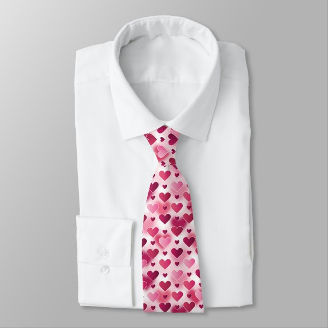 Romantic Pink Hearts Pattern Valentine's Day Theme Neck Tie (Tied)