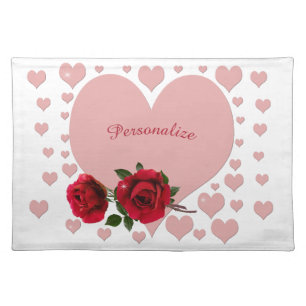 Romantic Pink Hearts Personalize Cloth Placemat