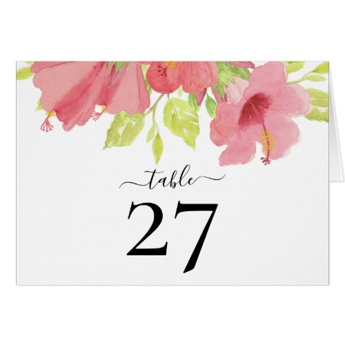 Romantic Pink Hibiscus Blooms Wedding Table Number
