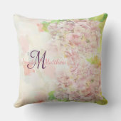 Romantic pink Hydrangea & custom monogram / text Throw Pillow (Back)