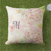 Romantic pink Hydrangea & custom monogram / text Throw Pillow (Grass)