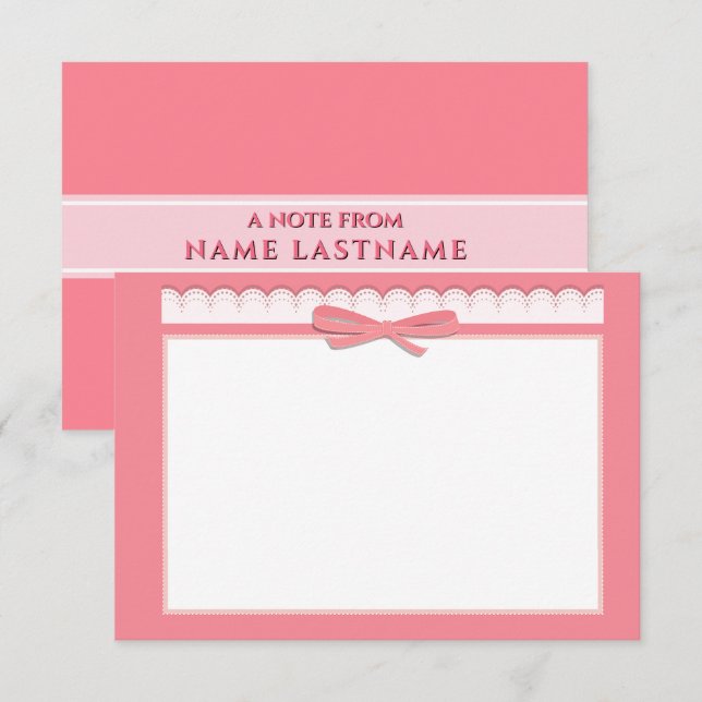 Romantic Pink Lace & Bow – Girly Gift for Her Note Card (Front/Back)