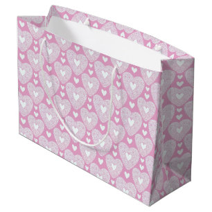 Romantic Pink Lace Heart Valentine's Day Pattern Large Gift Bag