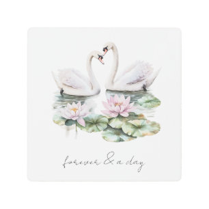 Romantic Pink Lotus Floral Swans Forever Love Metal Print