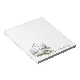 Romantic Pink Lotus Floral Swans Forever Love  Notepad