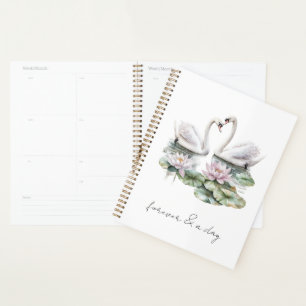 Romantic Pink Lotus Floral Swans Forever Love  Planner