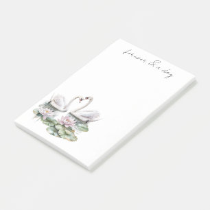 Romantic Pink Lotus Floral Swans Forever Love  Post-it Notes