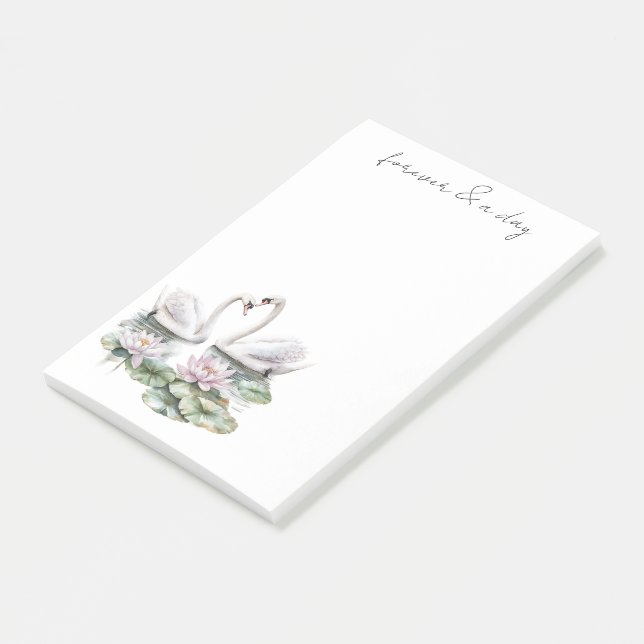 Romantic Pink Lotus Floral Swans Forever Love  Post-it Notes (Angled)