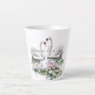 Romantic Pink Lotus Floral Swans Latte Mug