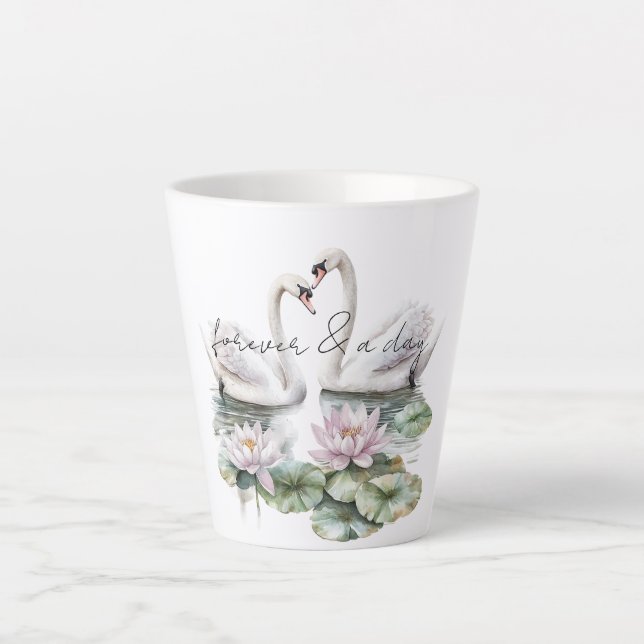 Romantic Pink Lotus Floral Swans  Latte Mug (Front)