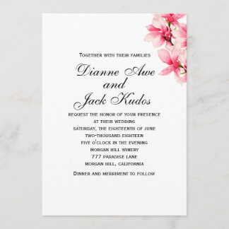 Romantic Pink Magnolia Floral Wedding Invitation