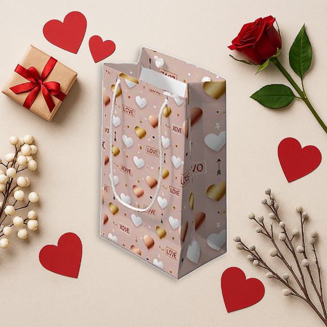 Romantic Pink Metallic Heart LOVE Typography Small Gift Bag (Creator Uploaded)