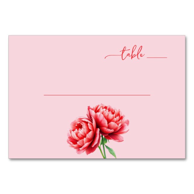 Romantic Pink Minimalist Peonies Table Number (Front)