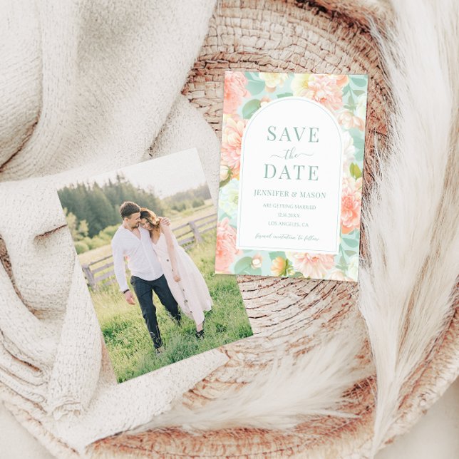 Romantic Pink Mint Teal Floral Boho Save The Date Invitation (Creator Uploaded)