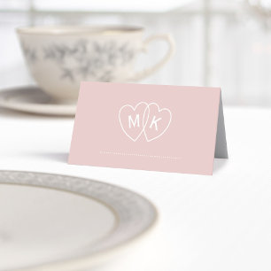 Romantic Pink Monogrammed Hearts Table Place Cards