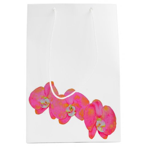 Romantic Pink Orchid watercolor painting  Medium Gift Bag