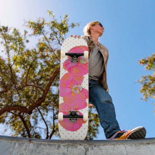 Romantic Pink Orchid watercolor painting  Skateboard